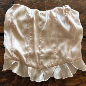 Satin Ruffle Hem Strapless Bustier Top - Blush